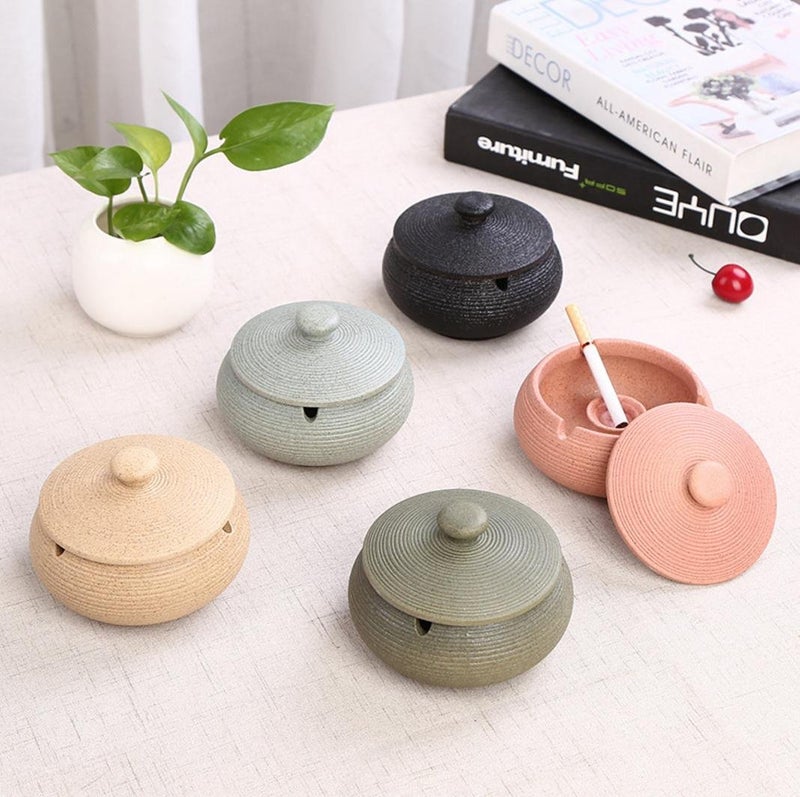 Hoobar Ceramic Ashtray with Lid - Windproof Indoor Cigarette Ash Tray for Home & Office, Compact Desktop Ash Holder for Smokers, Decorative Pink Ashtray for Indoor Use (Pink) - Image 3